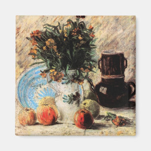 Blommor, kaffekanna och frukt av Vincent van Gogh Magnet