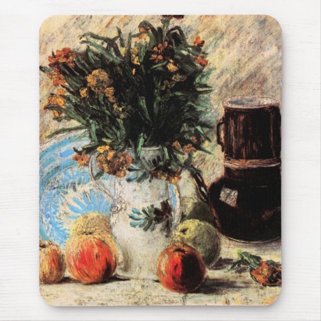 Blommor, kaffekanna och frukt av Vincent van Gogh Musmatta (Framsidan)