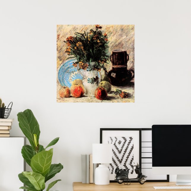 Blommor, kaffekanna och frukt av Vincent van Gogh Poster (Hemmakontoret)