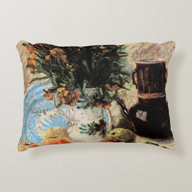 Blommor, kaffekanna och frukt av Vincent van Gogh Prydnadskudde (Framsidan)