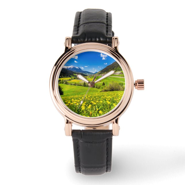 Blommor | Kantonen Grisons i Dandelion, Schweiz Armbandsur (Framsida)