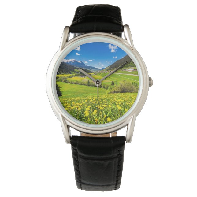 Blommor | Kantonen Grisons i Dandelion, Schweiz Armbandsur (Framsida)