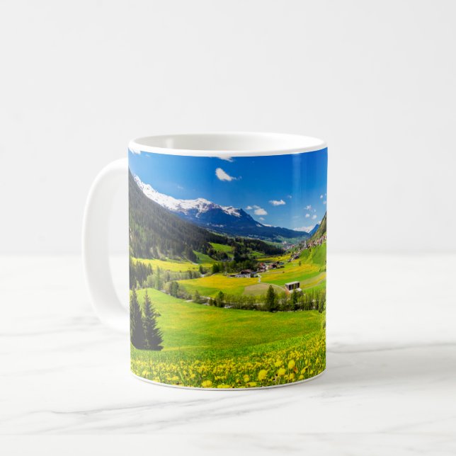 Blommor | Kantonen Grisons i Dandelion, Schweiz Kaffemugg (Framsida vänster)