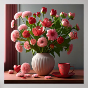 Blommor kärlek valentines day bouquets röd rosa poster