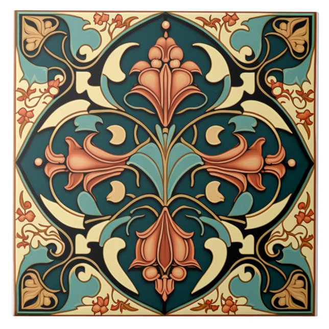 Blommor - keramiska plattan Art nouveau Kakelplatta (Framsidan)