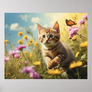 *~*  Blommor Kitty 5:4  Kattunge Katt Fjäril AP68 Poster