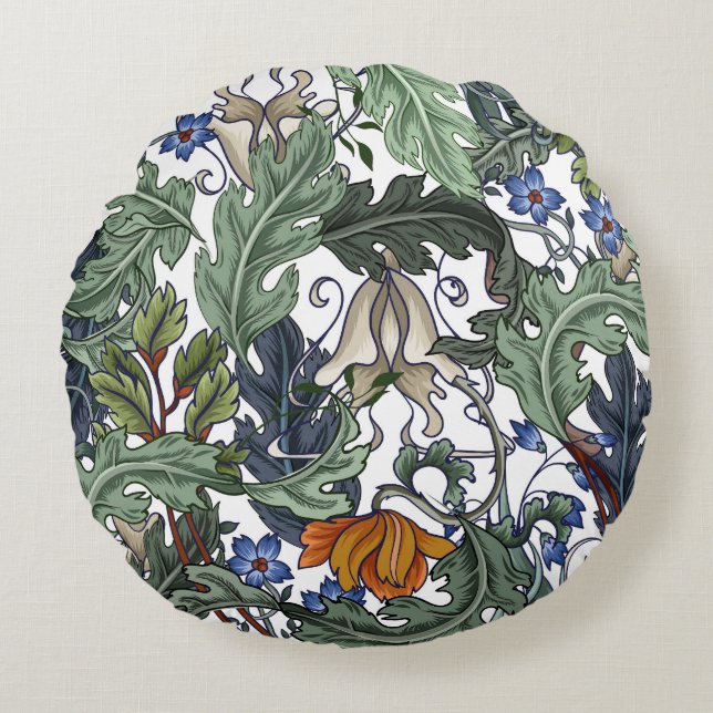 Blommor, konst deco, modern, sömlös. rund kudde (Framsidan)