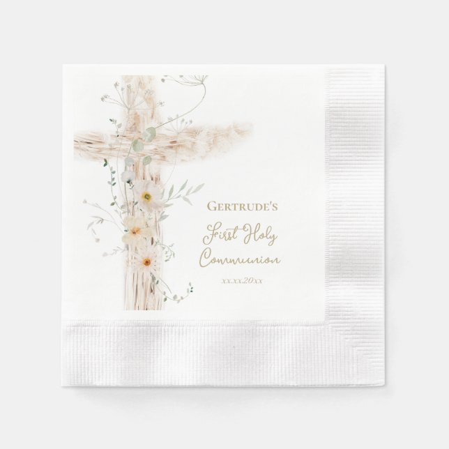 blommor kors första kommunion pappersservett (Framsidan)