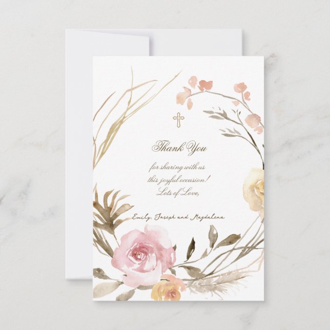 blommor krans Dop små tackkort Inbjudningar (Baksida)