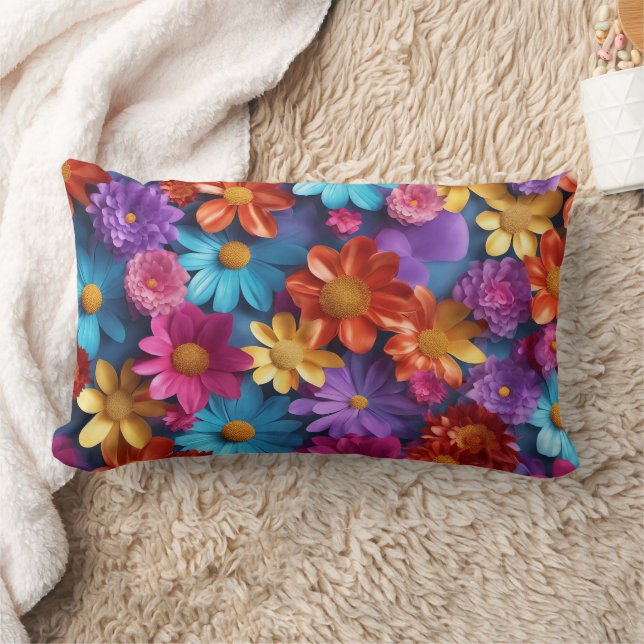 Blommor - Ländryggskudde 33 cm x 53 cm Lumbarkudde (Filt)