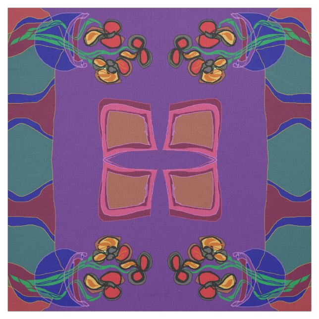 Blommor lila/ grönt /orange /gult>Fabric Tyg (Provkarta)