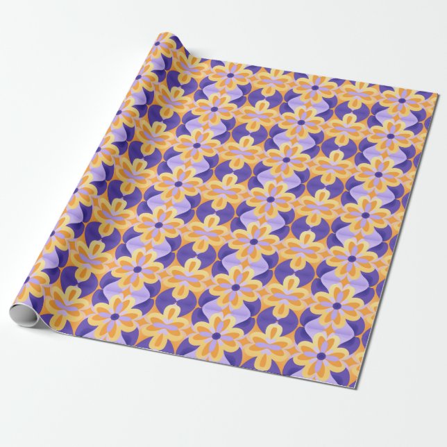 Blommor Lila Orange Gul Presentpapper (Utrullad)
