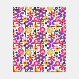 Blommor, ljusa retro, blommigt, rött och gult fleecefilt