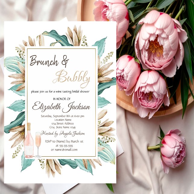 Blommor Löv Brunch & Bubbels Bröllopsdusch Inbjudningar (Skapare uppladdad)