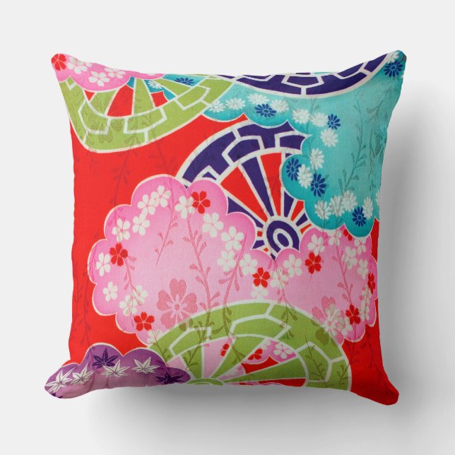 Blommor, Löv, Hjul Mönster, japansk design Kudde (Framsida)