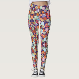 Blommor, löv och design leggings