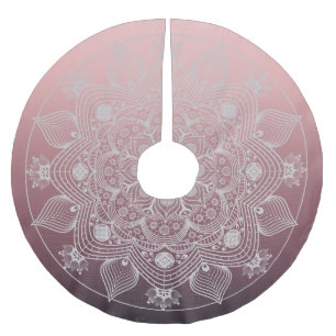 Blommor, Löv, vit Snöre Blommigt Mandala på Rosa Julgransmatta Borstad Polyester