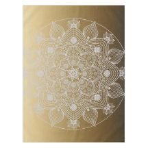Blommor, Löv, Vita Snöre-Blommigten Mandala på Gul