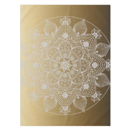 Blommor, Löv, Vita Snöre-Blommigten Mandala på Gul