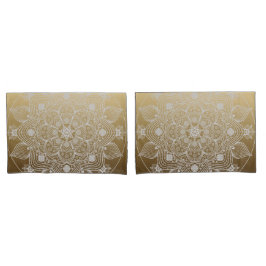 Blommor, Löv, Vita Snöre-Blommigten Mandala på Gul