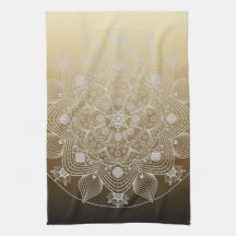 Blommor, Löv, Vita Snöre-Blommigten Mandala på Gul