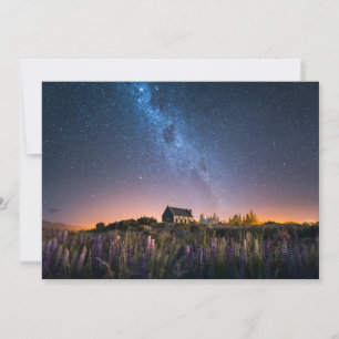 Blommor Lupines Blooming Sjö Tekapo Nya Zeeland Tack Kort