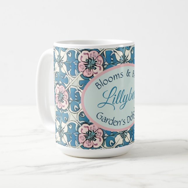 Blommor & Lycka - Trädgårdsglädje - Anpassad text Kaffemugg (Framsida vänster)