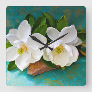 Blommor Magnolia Flower Fyrkantig Klocka