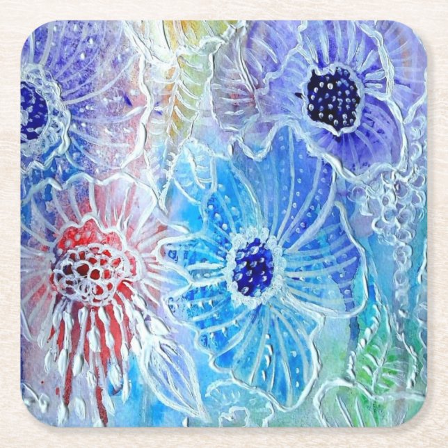 Blommor målar Papper Underlägg Kvadrat (Framsidan)