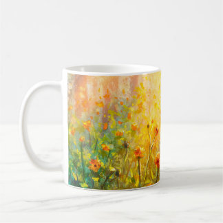 Blommor, målning av monetfärg, claude-intryck kaffemugg