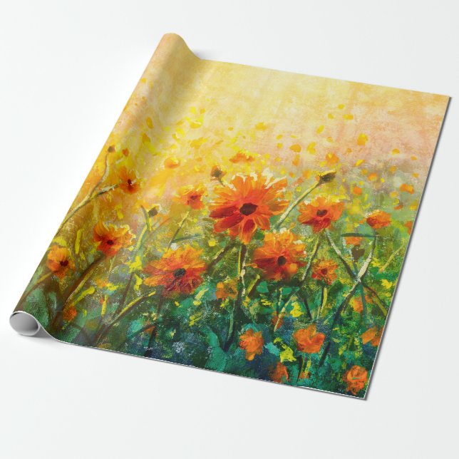 Blommor, målning av monetfärg, claude-intryck presentpapper (Utrullad)