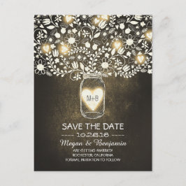 Blommor Mason burk gult rustic sparar datumet Meddelande Vykort