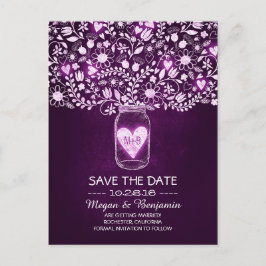 Blommor Mason burk lila rustic sparar datumet Meddelande Vykort