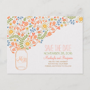 Blommor masonburk söta save the date vykort