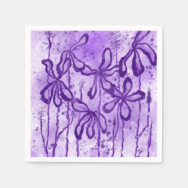 Blommor med bläck Violett himmel  Pappersservett (Framsidan)