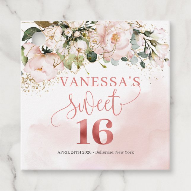  blommor med chic ro guld (16:e) gåvor etiketter (Framsida)