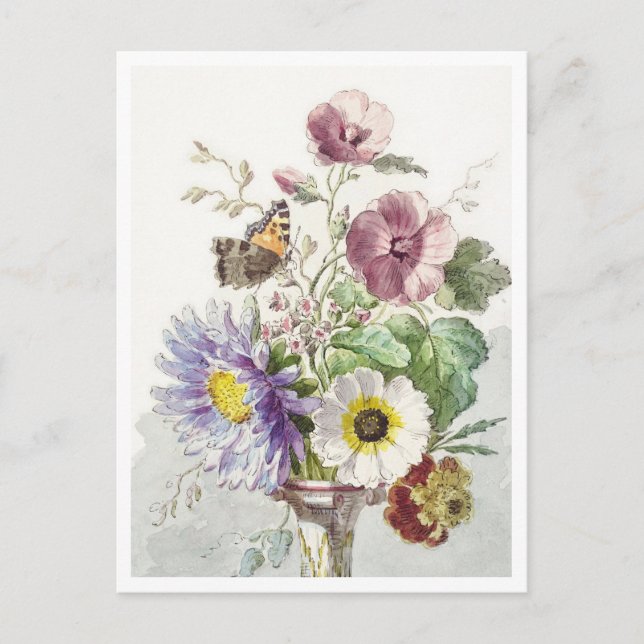Blommor med fjärilmålning vykort (Framsida)
