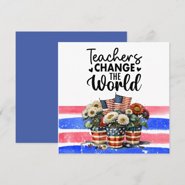 Blommor med flagga Amerika för lärare Tack Kort (Fram/baksida)