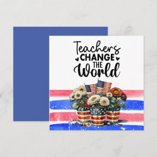 Blommor med flagga Amerika för lärare Tack Kort