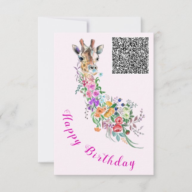 Blommor med födelsedagskort Bouquet Giraffe QR-kod Kort (Framsida)