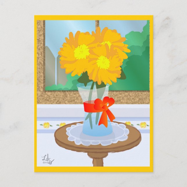 Blommor med fönstervykort vykort (Framsida)