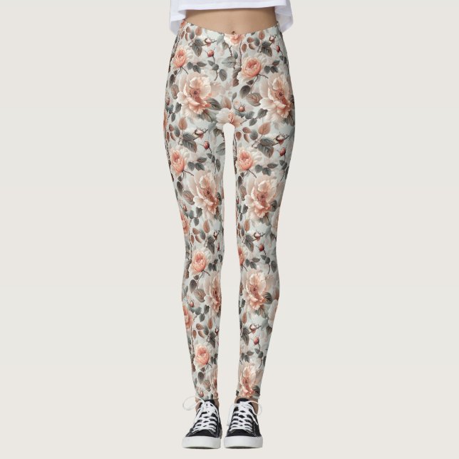 Blommor med grått löv på lätt grått leggings (Framsida)