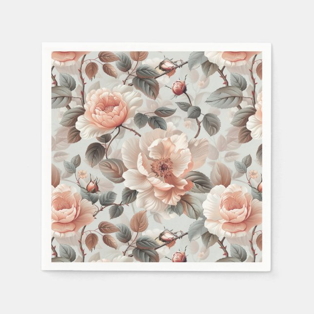 Blommor med grått löv på lätt grått pappersservett (Framsidan)