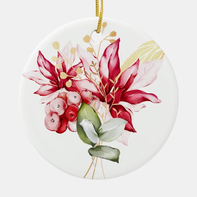 Blommor med helgdag julgransprydnad keramik (Framsidan)