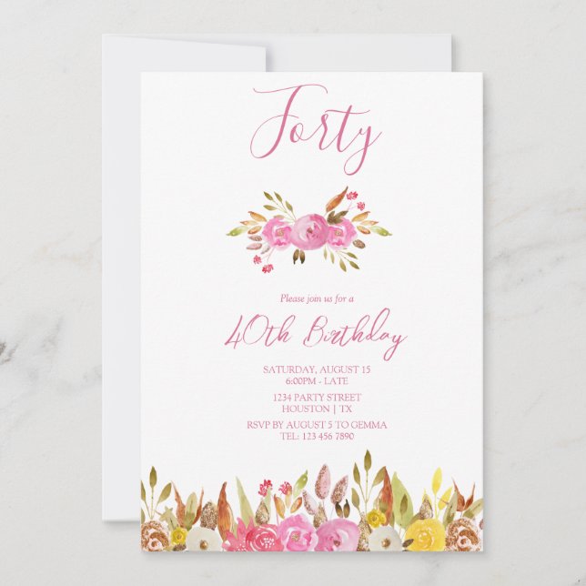 Blommor med lite Gnistra Födelsedagsfest Inbjudningar (Framsida)