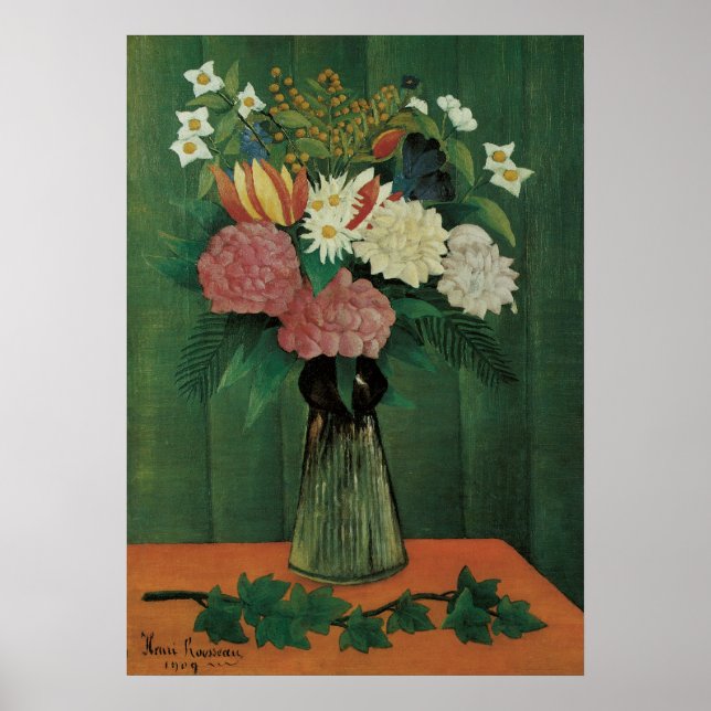 Blommor med murgröna av Henri Rousseau, Vintage bl Poster (Framsidan)