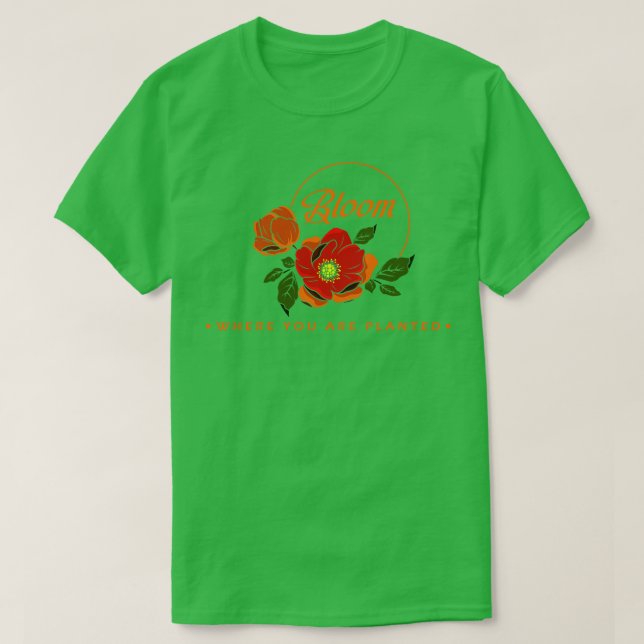 Blommor med orange Löv T Shirt (Design framsida)