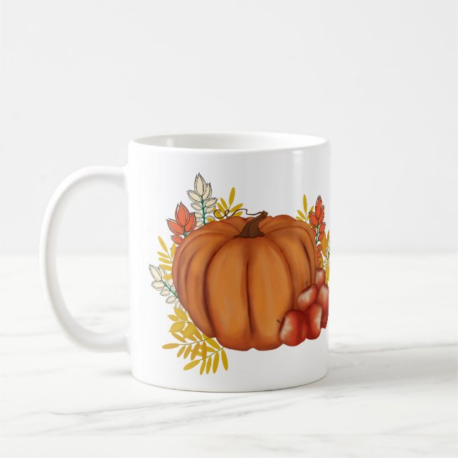 Blommor med Pumpkin och Apples. Thanksgiving Kaffemugg (Vänster)