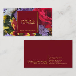 Blommor med röd kvadrat Guld Ram Visitkort
