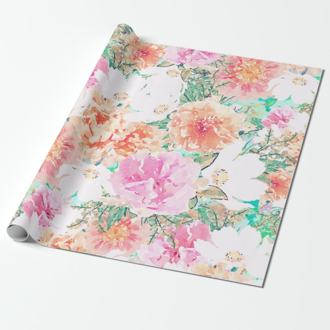 Blommor med Rosa och Orange, färgsfärg  Presentpapper (Utrullad)